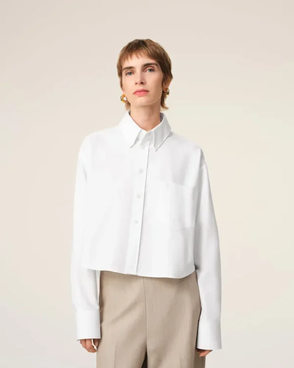 Online White Cotton Cropped Oversized Shirt Women Shirts | Ami De Coeur