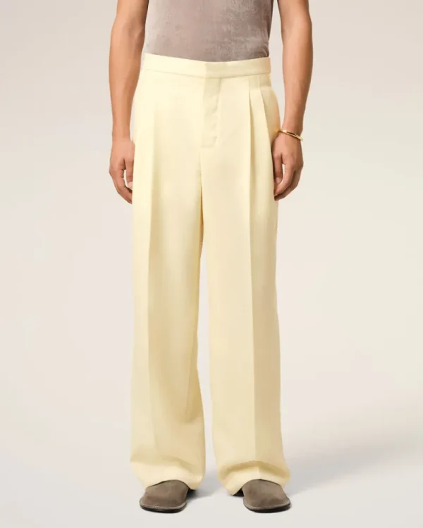Shop Yellow Wool Large Fit Trousers Tailoring | Trousers