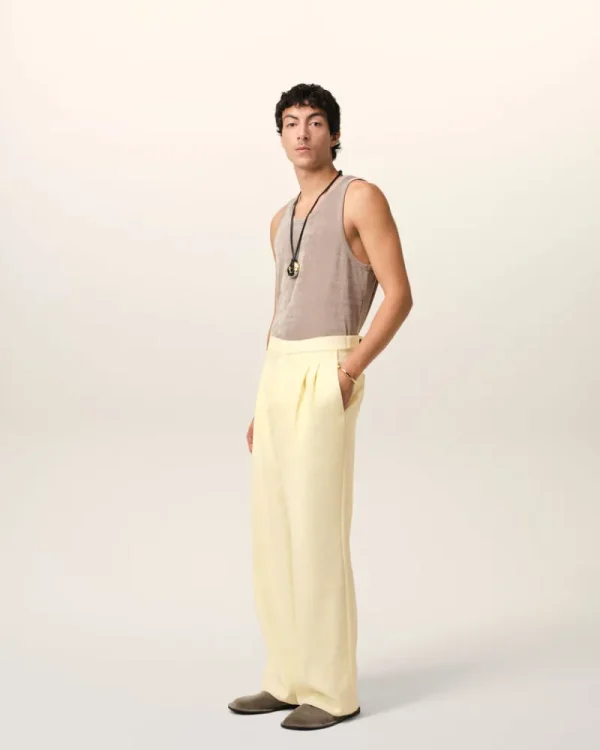 Shop Yellow Wool Large Fit Trousers Tailoring | Trousers